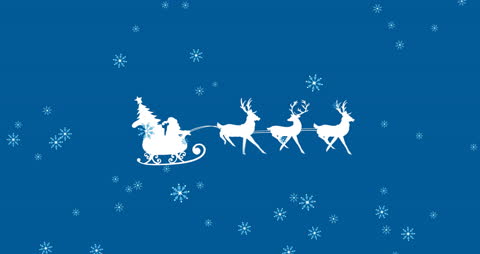 Festive Christmas Animation with Snow Falling on Santa's Sleigh and Reindeer