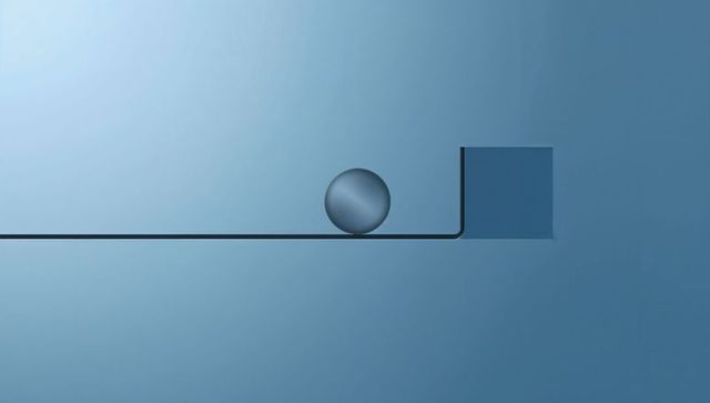 Minimalist Sphere Balancing on Edge with Blue Toned Background