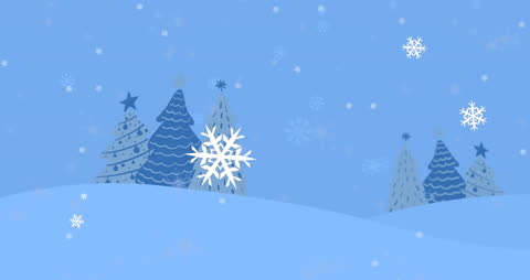 Winter Landscape with Falling Snowflakes and Christmas Trees