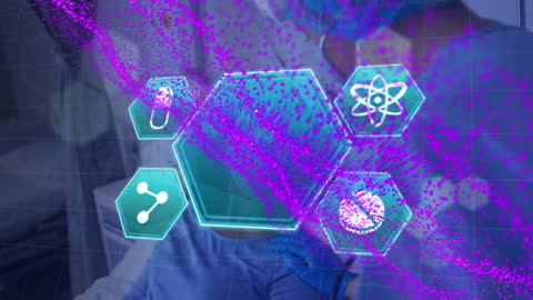 Futuristic Technology Icons with Business Interaction Concept