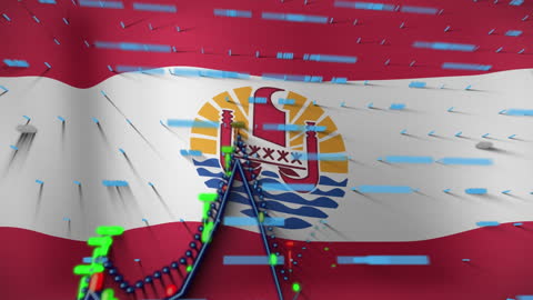 Digital Data Flow with Tahiti French Polynesia Flag Background