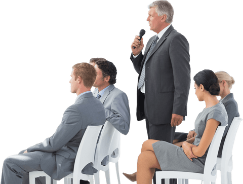 Caucasian Businessman in Formal Suit Speaking in Group on Transparent Background - Download Free Stock Videos Pikwizard.com