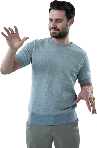 Man Interacting with Transparent Virtual Interface in Casual Attire - Download Free Stock Videos Pikwizard.com