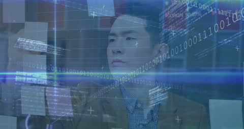 Businessman Writing Amidst Data Processing Visualization