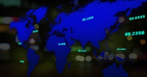 Global Financial Data Overlay on Nighttime City Traffic