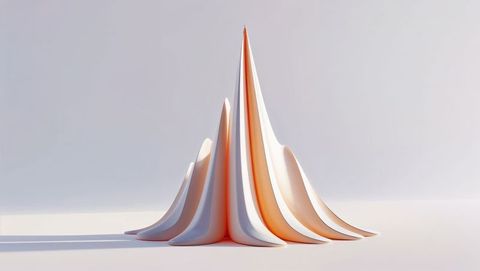Abstract fluid sculpture with harmonious draped curves and apex, seismograph concept