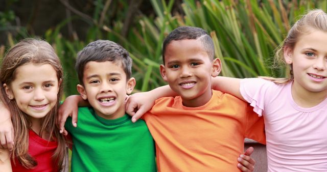 Group of Diverse Children Smiling and Embracing in Outdoor Park - Download Free Stock Images Pikwizard.com