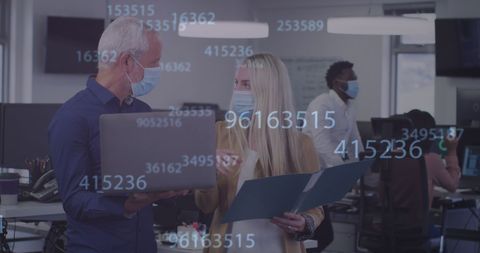 Colleagues Discussing Data in Office with Virtual Interface