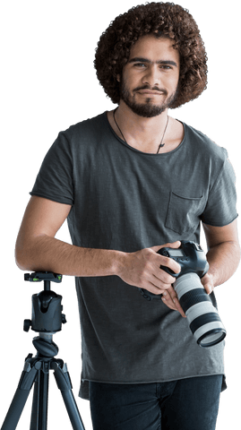 young photographer holding camera on transparent background - Download Free Stock Videos Pikwizard.com