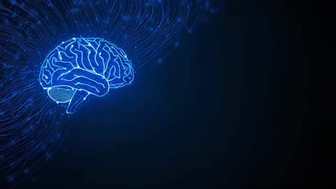 Futuristic Neon Brain With Digital Filaments in Dark Setting