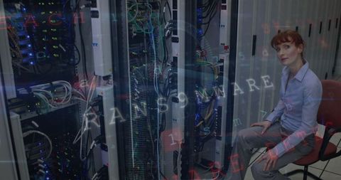 Woman Analyzing Cybersecurity in Data Center