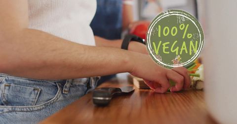 Vegan Cooking with Diverse Couple at Home