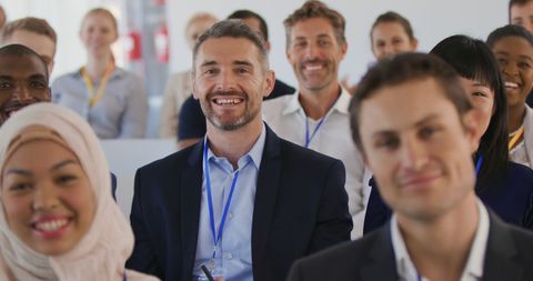 Diverse Business Colleagues Smiling at Conference - Download Free Stock Images Pikwizard.com
