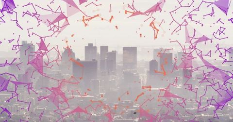 Urban Futuristic Cityscape with Abstract Digital Network Overlay