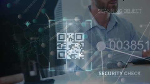 Digital Security with QR Code and Executive in Office Environment