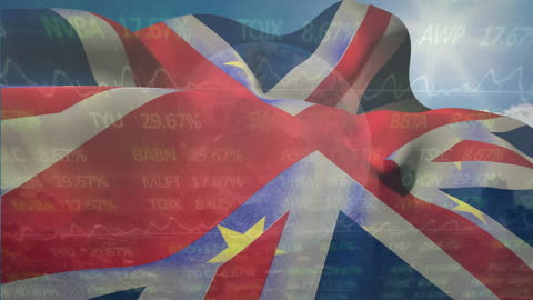 UK and EU Flags Overlapping with Data and Globe Animation