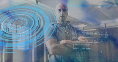 Confident IT Professional Stands in Futuristic Data Center