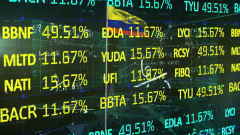 Colombian Flag with Stock Market Data and Analytics Overlay