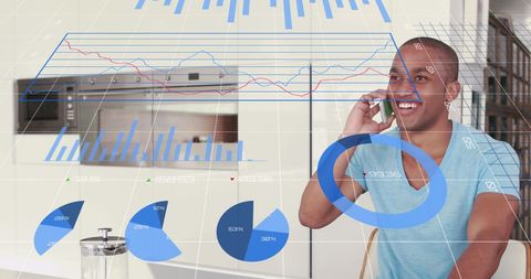 Smiling Man Analyzing Data with Smartphone - Download Free Stock Images Pikwizard.com
