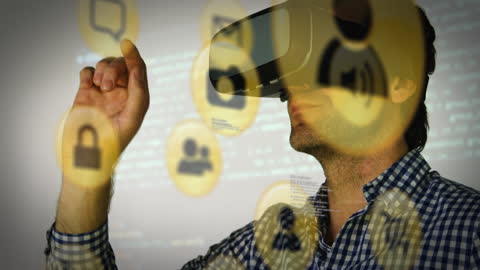 Innovative Businessman Utilizing Virtual Reality in Futuristic Office