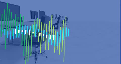 Abstract Financial Data Visuals in Modern Office Setting