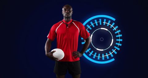 Rugby player with digital interface background