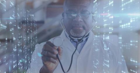 Doctor utilizing digital stethoscope in modern medical environment