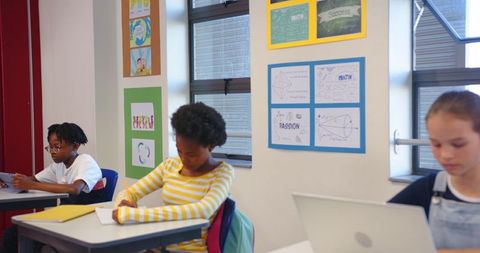 Diverse Students Engaged in Modern Classroom Activities