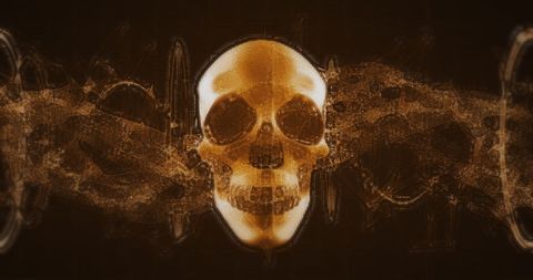 3D Spinning Human Skull with Coronavirus DNA Strand