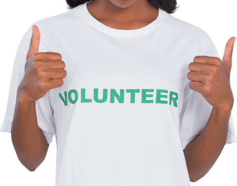 Woman Giving Thumbs Up in Volunteer T-shirt Isolated on Transparent Background