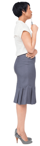 Transparent Professional Person in Thoughtful Pose with Pen