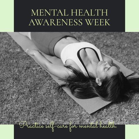 Woman meditating on mat for mental health awareness week