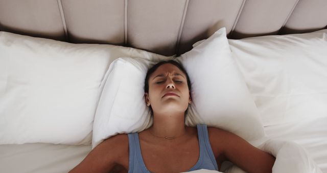 Woman Struggling to Sleep in Bed - Download Free Stock Images Pikwizard.com