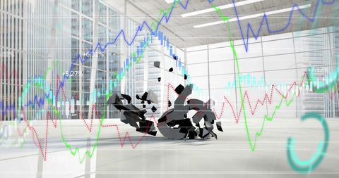 Financial data processing with crumbling dollar symbol