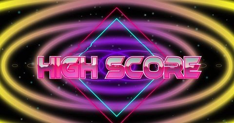 Retro futuristic high score graphic with dynamic shapes