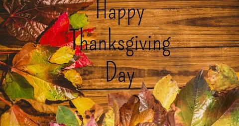 Happy Thanksgiving Day with Autumn Leaves on Wood Background - Download Free Stock Images Pikwizard.com