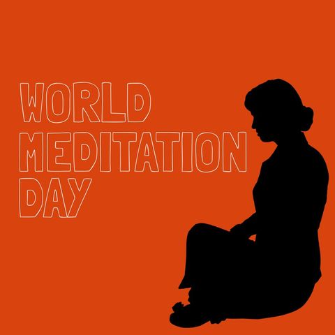 world meditation day poster with woman meditating in silhouette - Download Free Stock Templates Pikwizard.com
