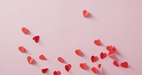 Red Paper Hearts Scattered on Pastel Pink Background - Download Free Stock Images Pikwizard.com