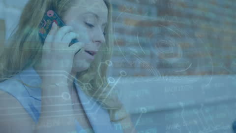 Businesswoman with Futuristic Data Overlay