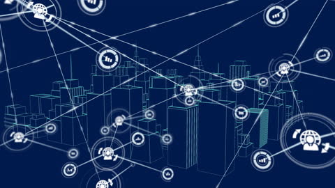 Futuristic City with Network Connections and Digital Interface