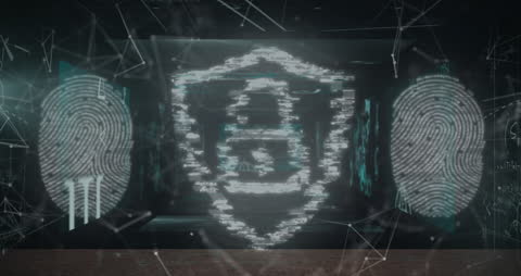 Digital Security Concepts with Padlock and Fingerprints Animation