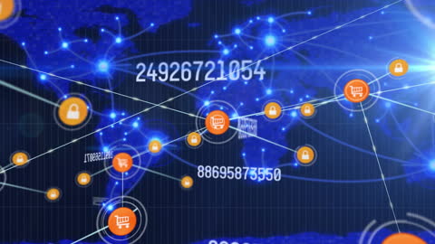 Global Network Connectivity with Digital Data and Shopping Icons