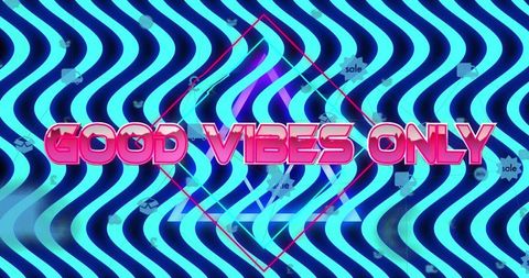 Neon text on psychedelic digital waves expression