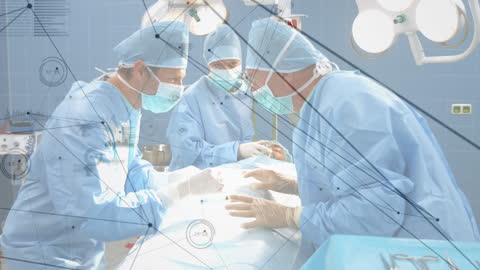 Interconnected Surgeons Performing Operation with Data Overlay