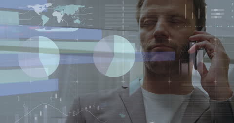 Businessman Analyzing Data with Smartphone Overlay Effect