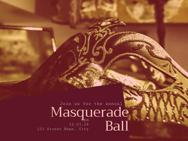 Invitation to Elegant Masquerade Ball with Intricate Mask Design - Download Free Stock Templates Pikwizard.com