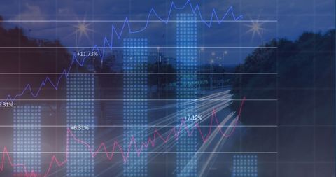 Dynamic Financial Graphs with Illuminated Night Cityscene - Download Free Stock Images Pikwizard.com