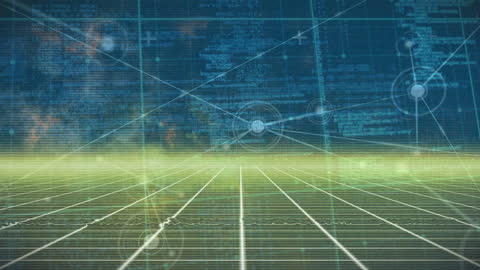 Futuristic Network Interface and Data Connections on Grid Background