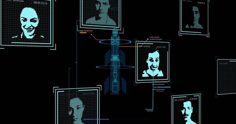 Biometric Face Recognition and Data Analysis Technology Concept