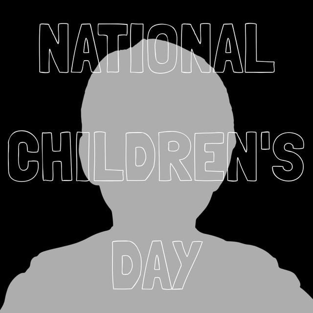 Monochrome template honoring National Children's Day, featuring silhouette of a child with overlay text celebrating the occasion. Designed for events, promotional materials, and social media to spotlight youth, hope, and potential.